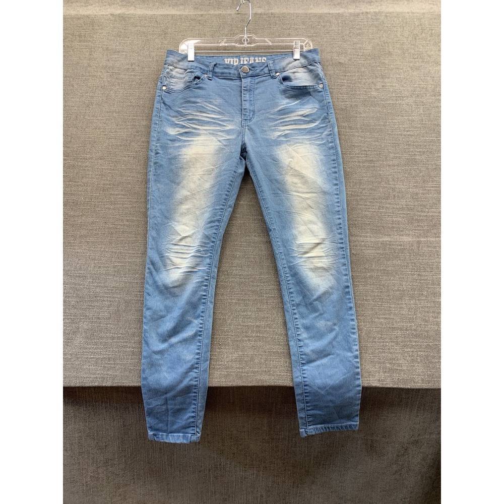 VIP Jeans Womens 15/16 Blue Denim Light Wash High Rise Whiskering Tapered Leg